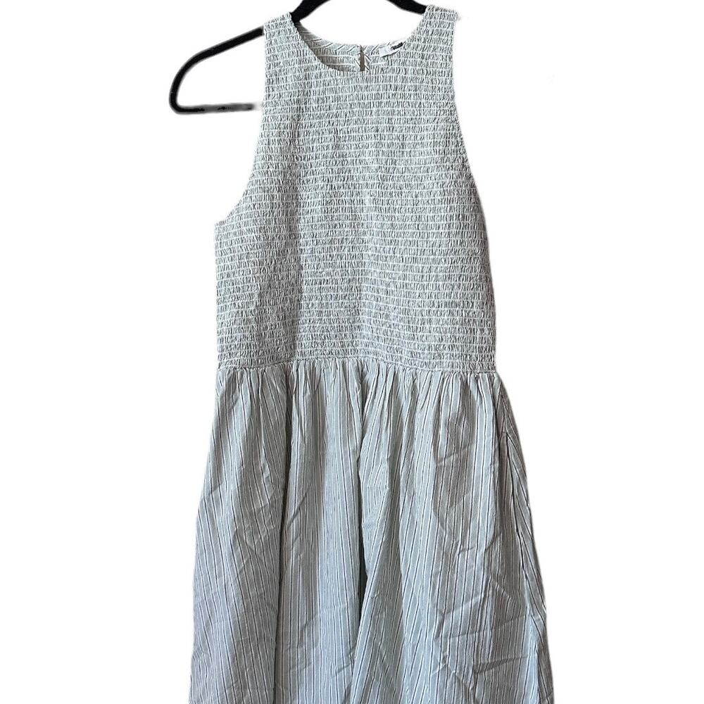 madewell the melody smocked midi dress pistachio stripe np125 women small - Picture 4 of 8